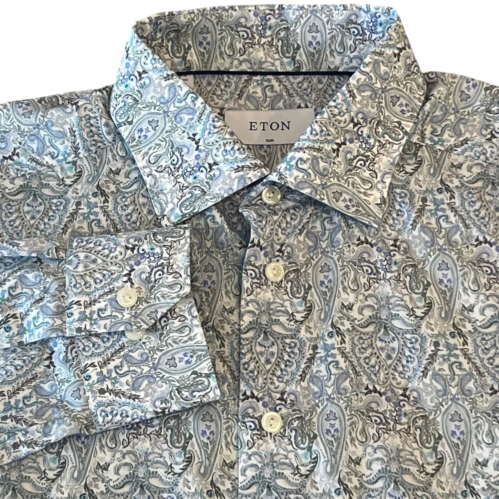 ETON Dress Shirt‎ Mens 42 16.5 Slim Paisley Long Sleeve Button Up New